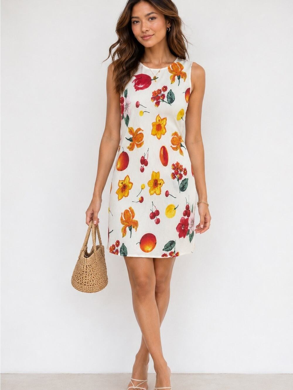Vintage 90s Bloomingdale’s Silk Fruit Floral Midi Dress Sz 4P European Summer